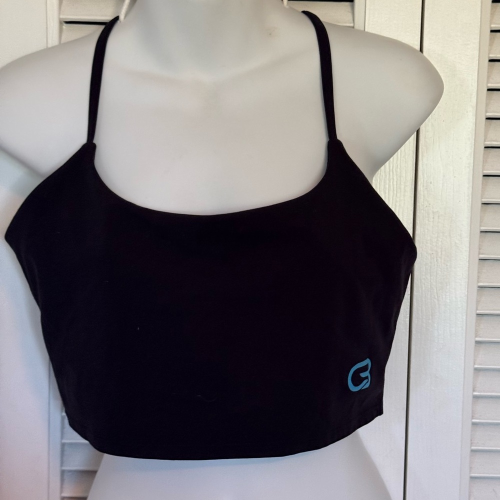 CycleBar Glyder Black Sports bra with blue Logo